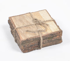 Hand Cut Wooden Bark Coasters (Set Of 4)