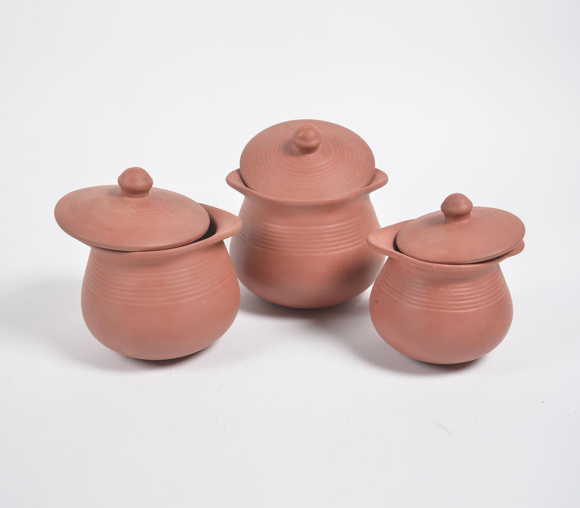 Terracotta Pottery Rice Hot Pots with Lids (Set of 3)