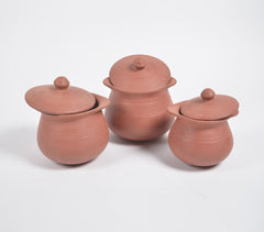 Terracotta Pottery Rice Hot Pots with Lids (Set of 3)