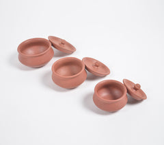 Terracotta Pottery Hot Pots with Lids (Set of 3)