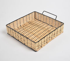 Classic Square Handwoven Cane & Iron Tray