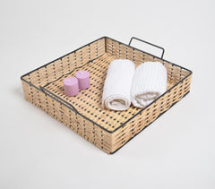 Classic Square Handwoven Cane & Iron Tray