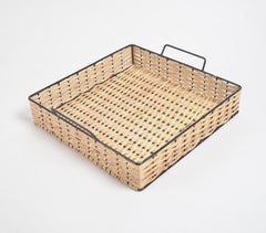 Classic Square Handwoven Cane & Iron Tray