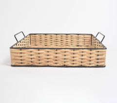 Classic Square Handwoven Cane & Iron Tray