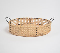 Classic Circular Handwoven Cane & Iron Tray