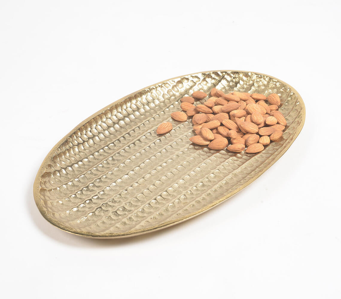 Honeycomb Textured Gold-Toned Oval Aluminium Plate