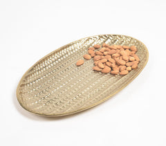 Honeycomb Textured Gold-Toned Oval Aluminium Plate