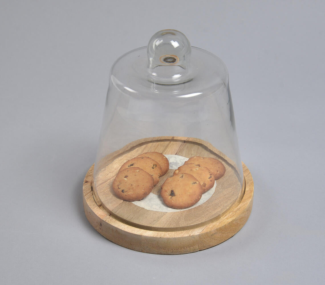 Classic Wooden Cake Stand With Glass Cloche