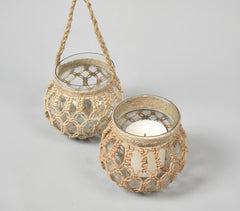 Hand Knotted Jute & Glass Jar Candle Holders (Set of 2)