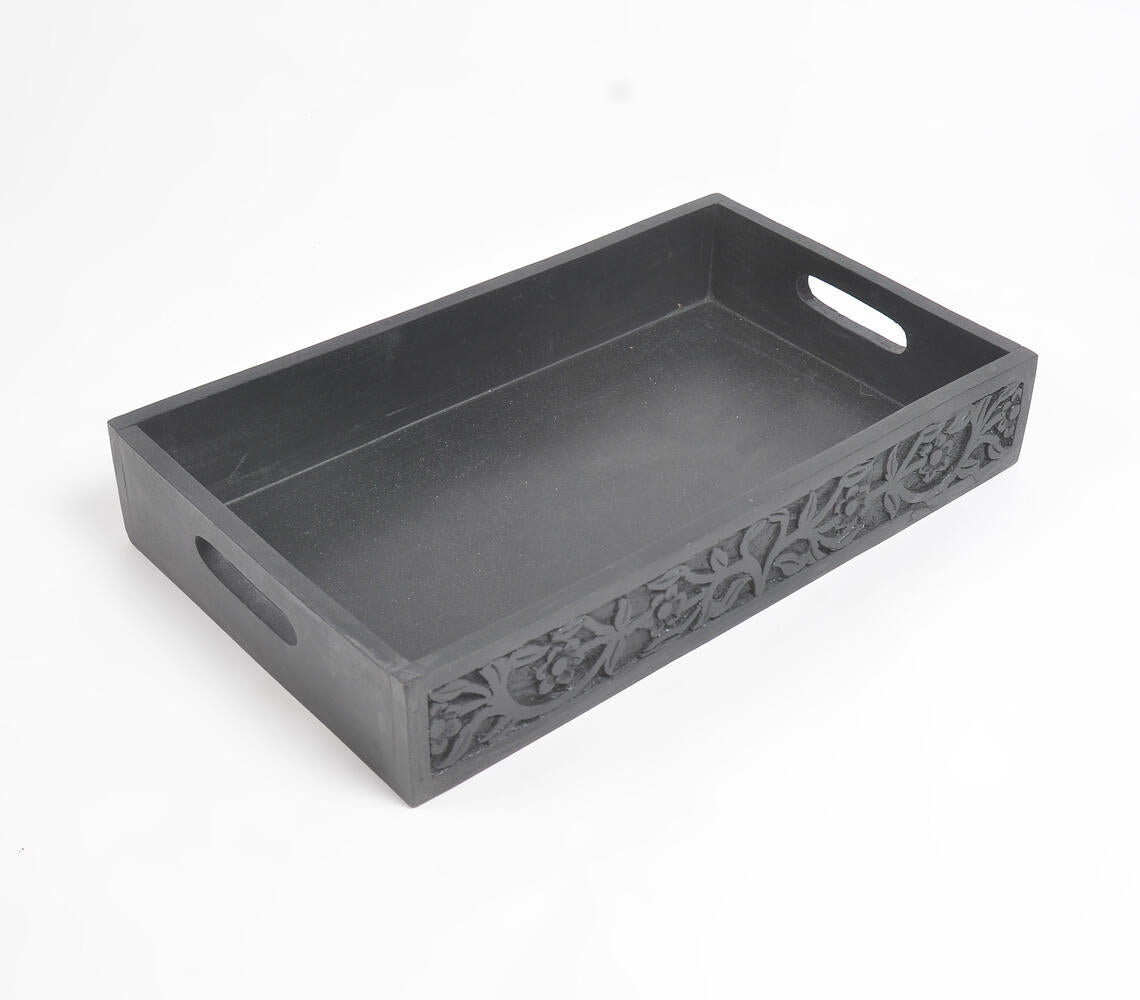 Floral Black Wooden Tray