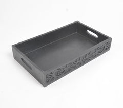 Floral Black Wooden Tray