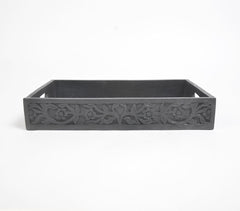 Floral Black Wooden Tray