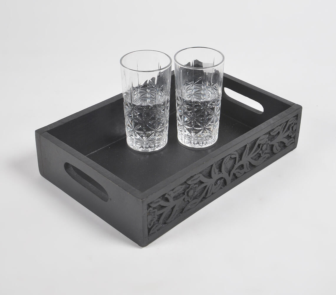 Hand carved Matte Black finish Wooden Tray