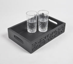 Hand carved Matte Black finish Wooden Tray
