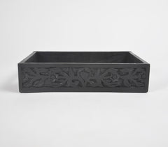 Hand carved Matte Black finish Wooden Tray
