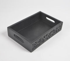 Hand carved Matte Black finish Wooden Tray