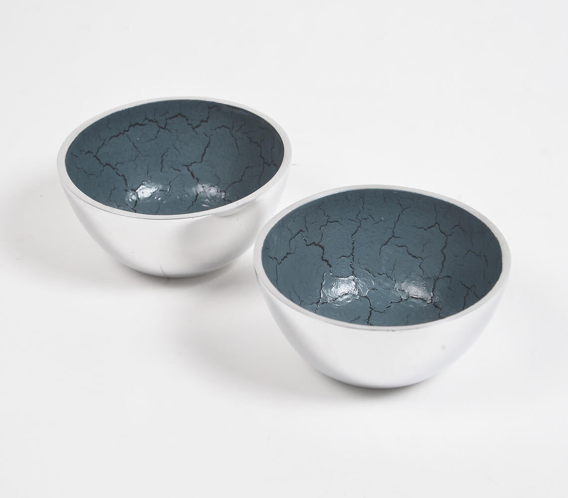 Textured Aluminium Round Blue Bowl (Set of 2)