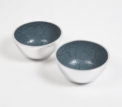 Textured Aluminium Round Blue Bowl (Set of 2)