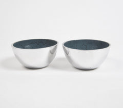 Textured Aluminium Round Blue Bowl (Set of 2)