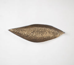 Handmade Golden Boat-Shaped Textured Serving Platter