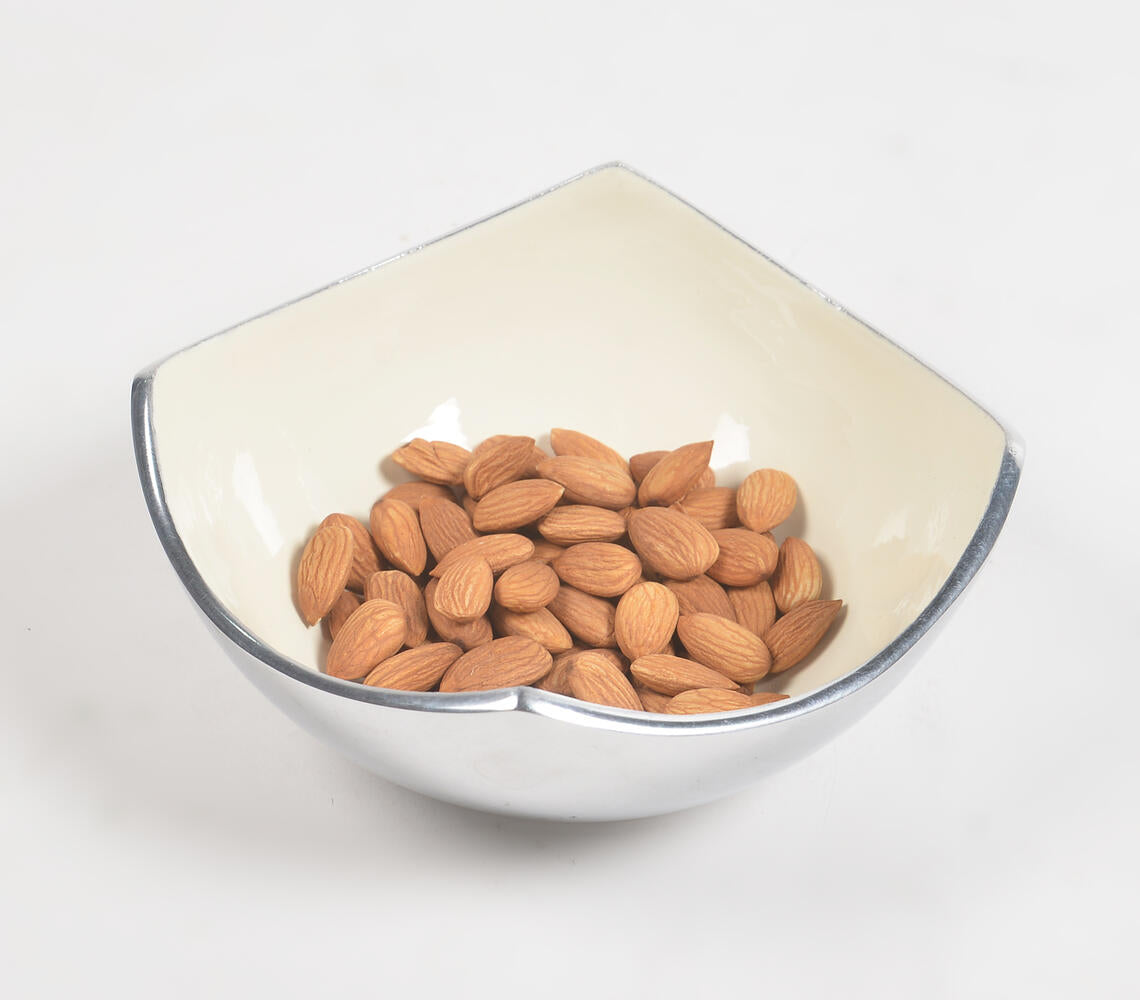 Enamelled Aluminium Off-White & Silver-Toned Bowl