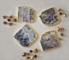 Hand Cut Amethyst Agate Coasters (Set - 4)