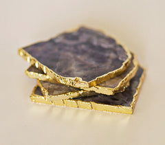 Hand Cut Amethyst Agate Coasters (Set - 4)