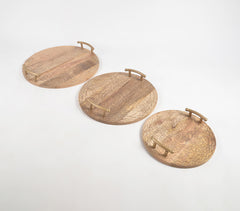Classic Wooden Round Trays with Handles (set of 3)