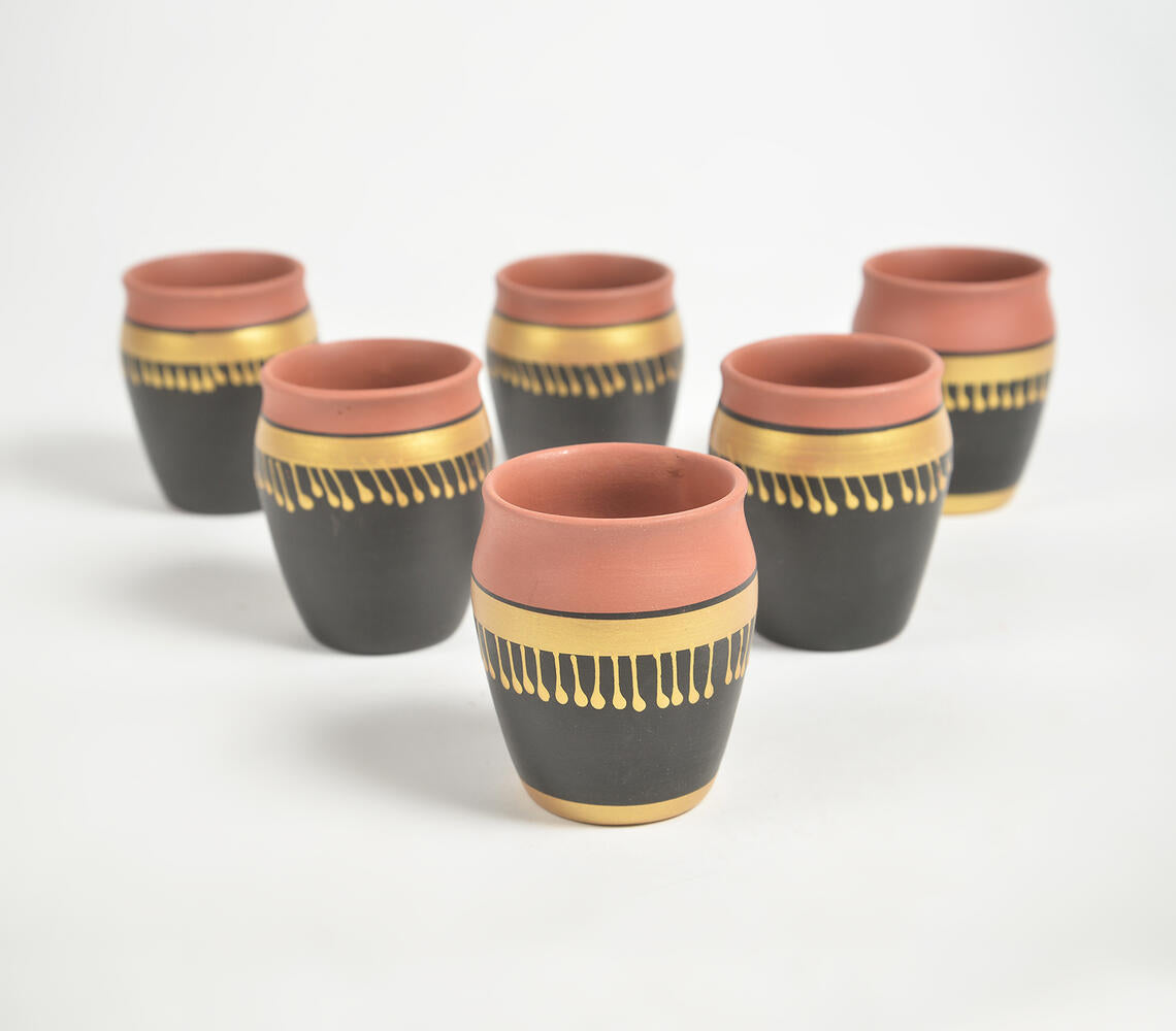 Hand Painted Noir Terracotta Clay Glasses (Set of 6, 175 ml)