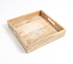 Elephant Motif Hand Painted Wooden Tray