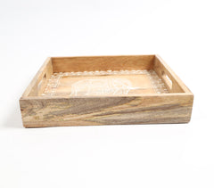 Elephant Motif Hand Painted Wooden Tray