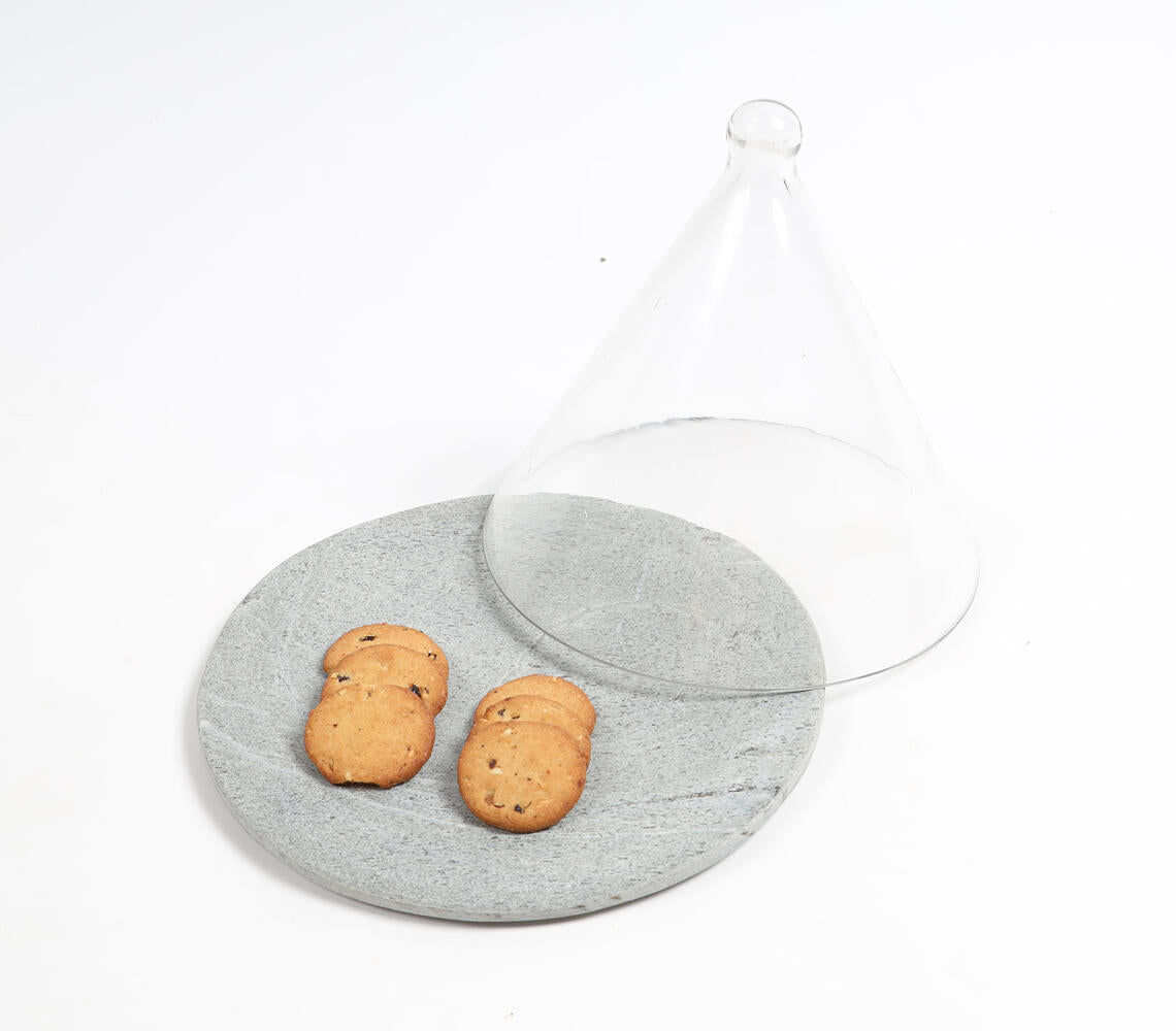 Grey Slate Cake Plate With Glass Dome