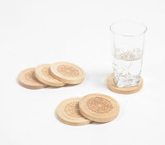 Engraved Wooden Mandala Coasters (Set of 6)