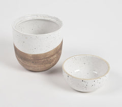 Almond Dipped Clay Jar with Lid