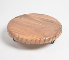 Textured Rim Mango Wood & Iron Cake Stand