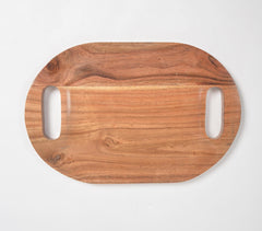 Oval Acacia Wood Tray with Cut-Out Handles