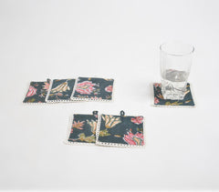 Floral Blue Cotton Coasters (Set of 6)