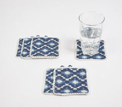 Indigo Block Printed Cotton Coasters with Lace Trims (set of 6)