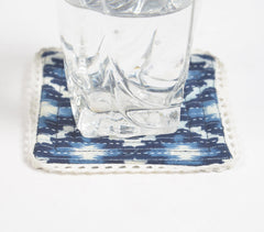 Indigo Block Printed Cotton Coasters with Lace Trims (set of 6)