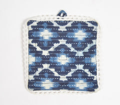 Indigo Block Printed Cotton Coasters with Lace Trims (set of 6)