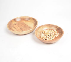 Earthy Natural Turned Acacia Wood Pasta Bowls (Set of 2)