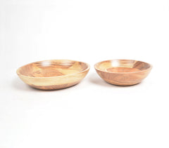 Earthy Natural Turned Acacia Wood Pasta Bowls (Set of 2)