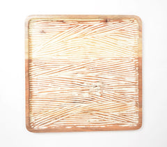 Distressed White Textured Acacia Wood Tray
