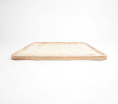 Distressed White Textured Acacia Wood Tray