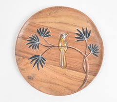 Enamelled Acacia Wood 'Bird on a Branch' Plate (Large)