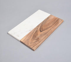 Hand Cut Acacia Wood & White Marble Colorblock Chopping Board