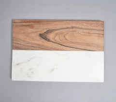 Hand Cut Acacia Wood & White Marble Colorblock Chopping Board