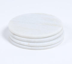 Classic Round White Marble Coasters (Set of 4)