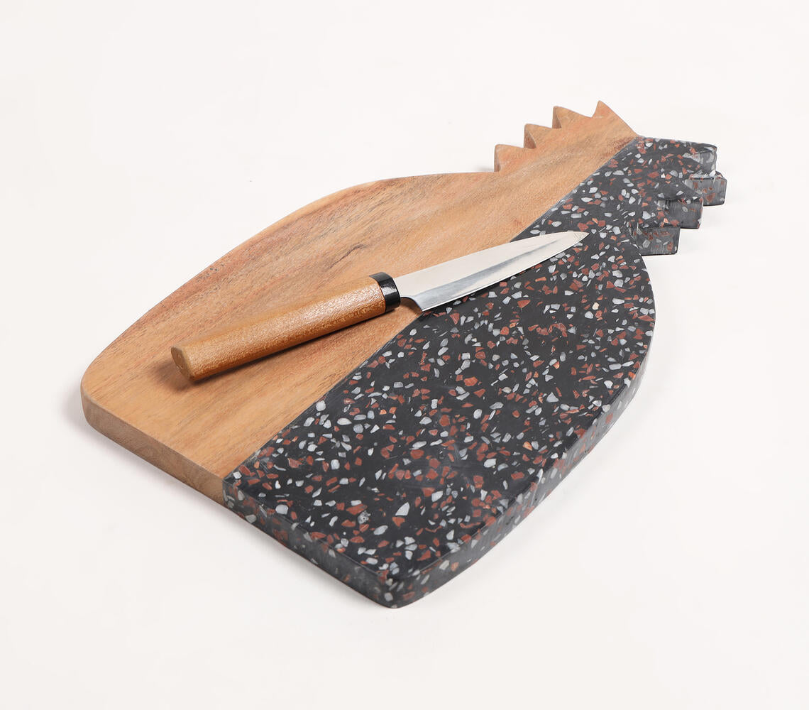 Pineapple-Cut Acacia Wood & Stone Colorblock Chopping Board