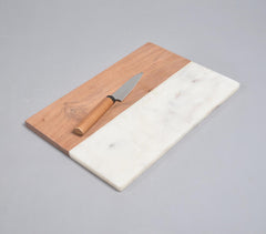 Hand Cut Acacia Wood & White Marble Minimal Chopping Board